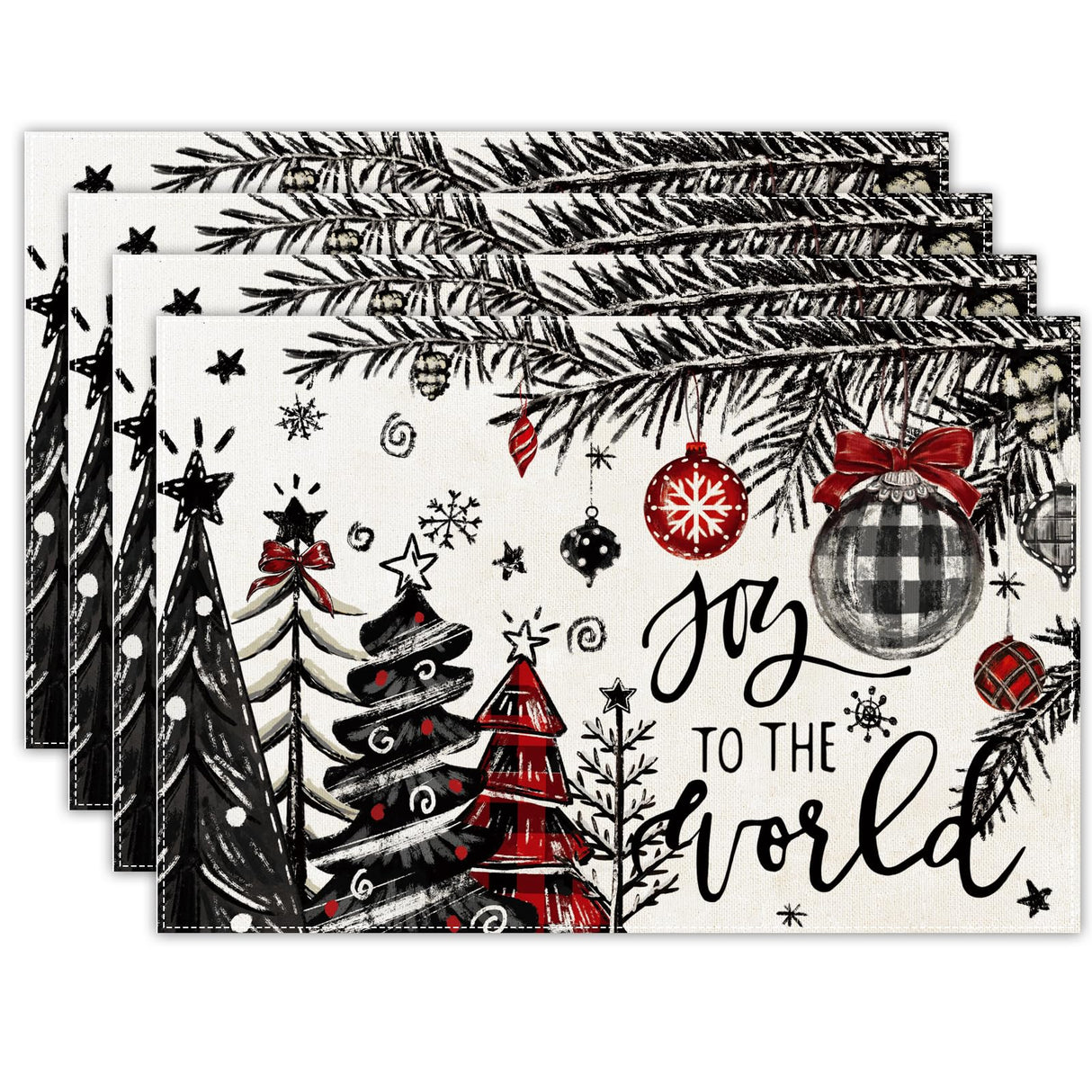 Heirloom Haven Christmas Placemats Set of 4, 12x18 Inch Christmas Tree Xmas Ball Table Mats Winter Joy to The World Seasonal Holiday Place Mat Table Decoration for Kitchen Dining Home Party Decor Heirloom Haven