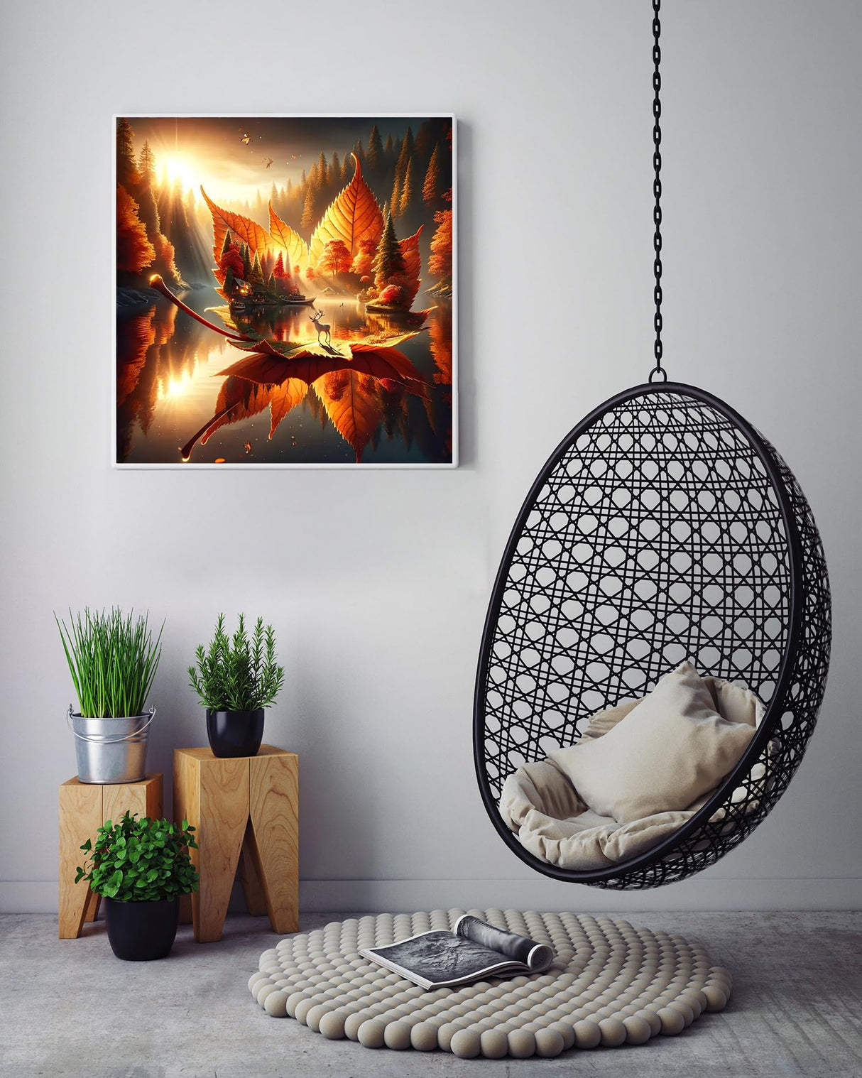 AREOPNMG 5D Fall Maple Leaf Diamond Painting Kits for Adults Beginners,DIY Mountain Lake Landscape Diamond Art,Full Round Drill Diamond Dot Gem Art Kits, Home Wall Decor 16x16 Inch AREOPNMG