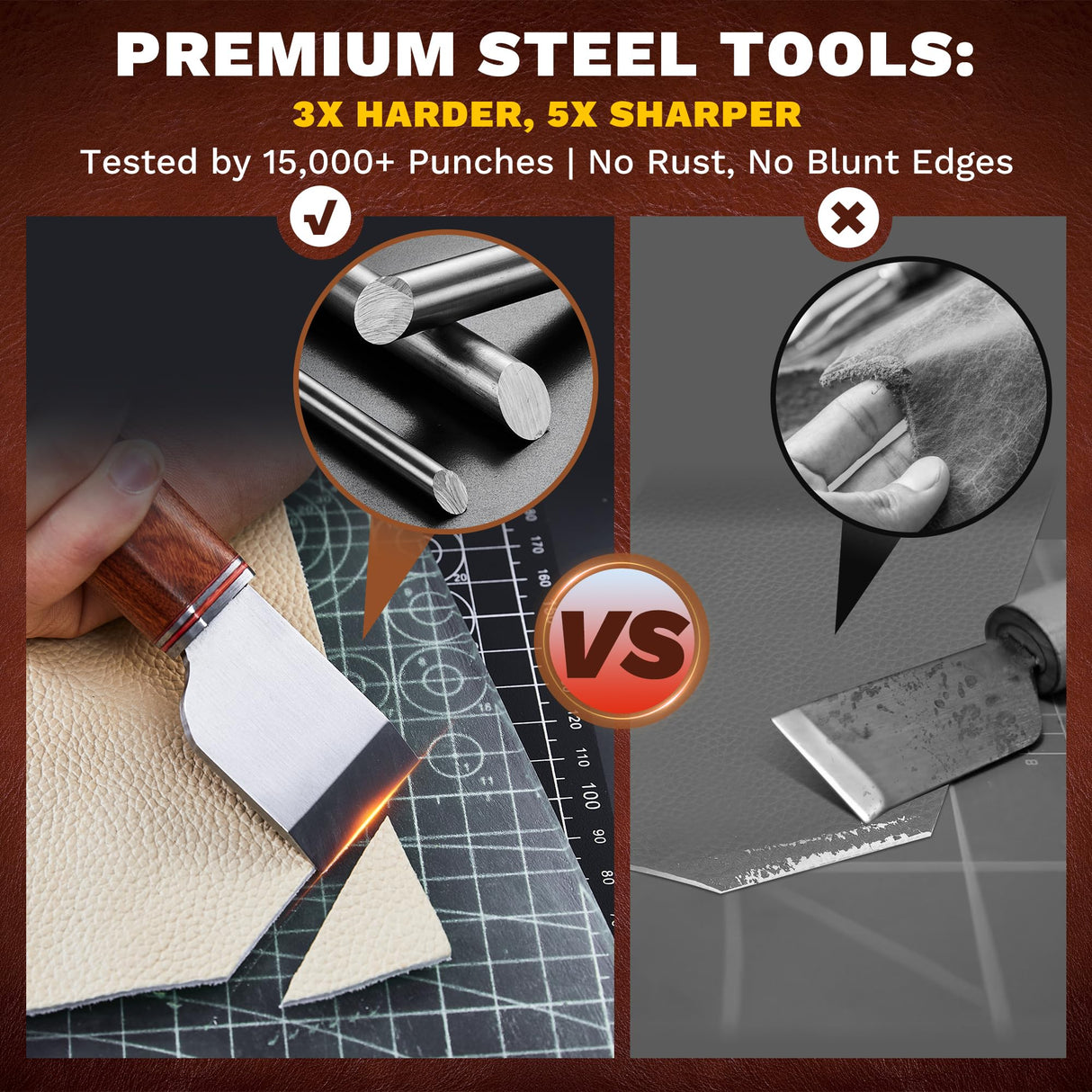 SAKERNEO Professional Leather Working Tools Kit with 52 Stamping Molds, Multi-Size Hole Punch Tool, Engraving/Cutting Mats & Rivet Accessories,Leather Crafting Kit for DIY, Repair & Stitching SAKERNEO