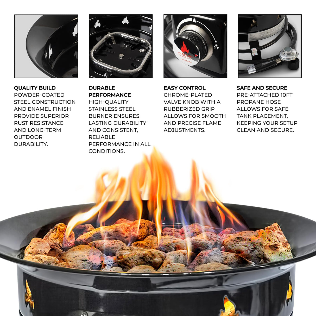 Outland Living Portable Propane Fire Pit, 19-inch, 58,000 BTU Smokeless Gas Firebowl | Perfect for Camping, Patio, Backyard, Tailgating, Deck, RV| Black 823 Standard Outland Living