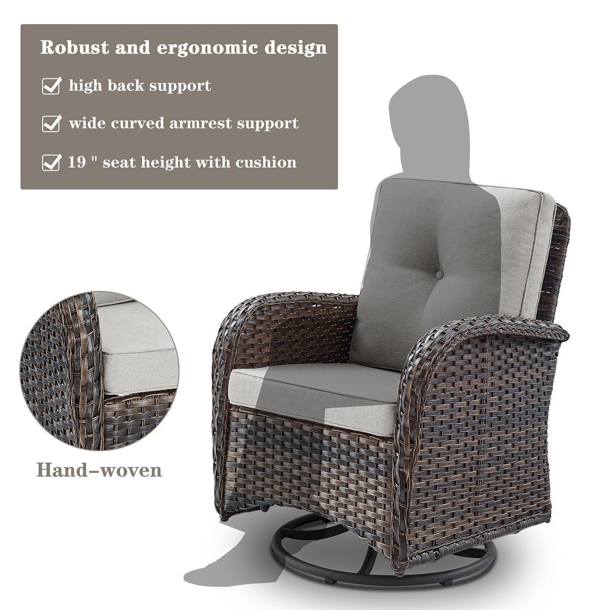 Belord Patio Wicker Chairs Swivel Rocker Outdoor Swivel Rocking Chairs Set of 2 with Rattan Side Table Patio Swivel Glider Chair 3 Piece Patio Furniture Sets for Porch Pool Brown/Beige, (A085-2) Belord