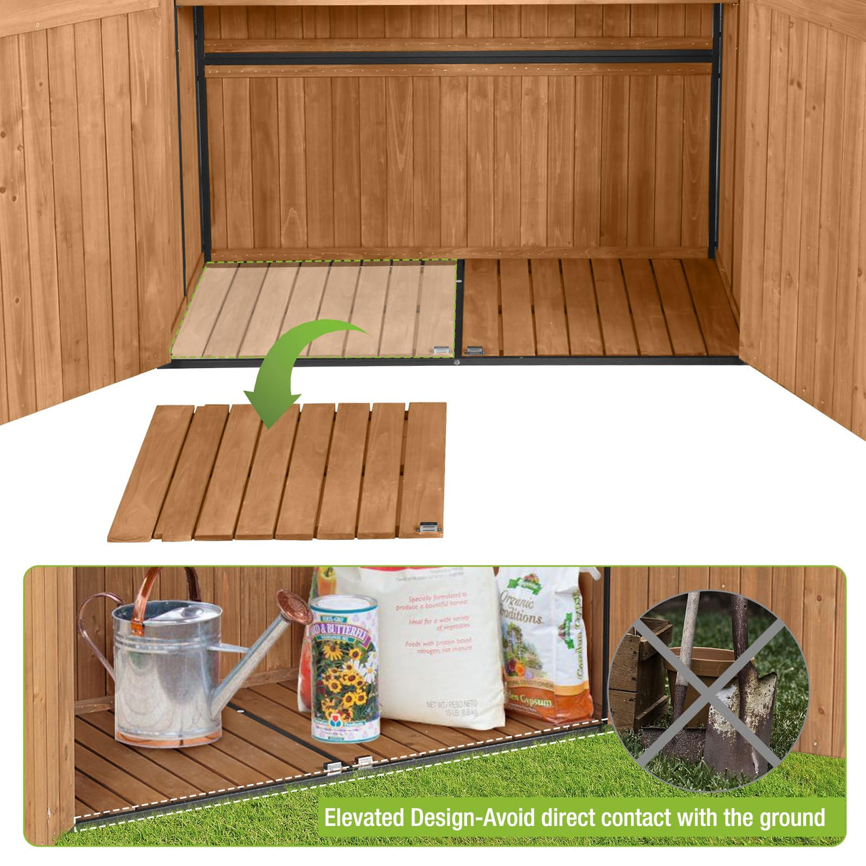 Storage Shed Outdoor Cabinet with Metal Frame Large wooden Tool House Garden Shed with Floor,Door & Lock for Backyard Use GUTINNEEN