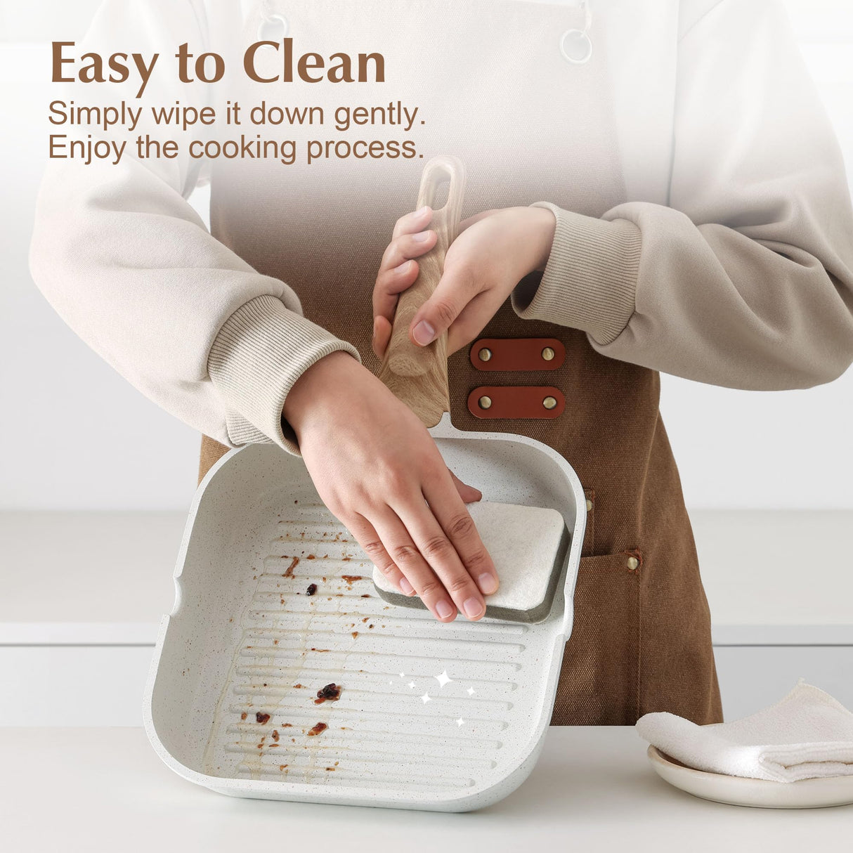 SENSARTE Nonstick Ceramic Grill Pan for Stove Tops, Versatile Square Grilling Pan with Pour Spouts, Durable Grill Skillet for All Stoves, Steak Pan Bacon Pan, Non Toxic-PTFE,PFAS,PFOA Free, 11 Inch SENSARTE