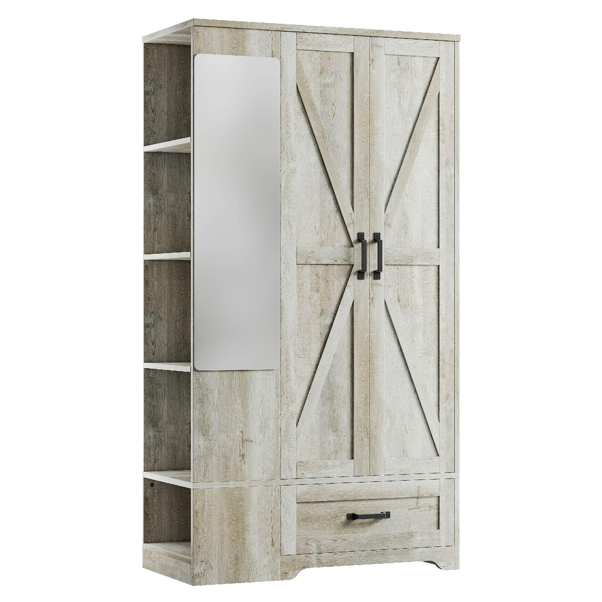 LIKIMIO Armoire Wardrobe Closet 70 Inches, Large Storage with Mirror, 2 Doors, Drawer, and Shelves, Modern Bedroom Freestanding Wooden Wardrobe Combination with Hanging Rail, Rustic Maple LIKIMIO