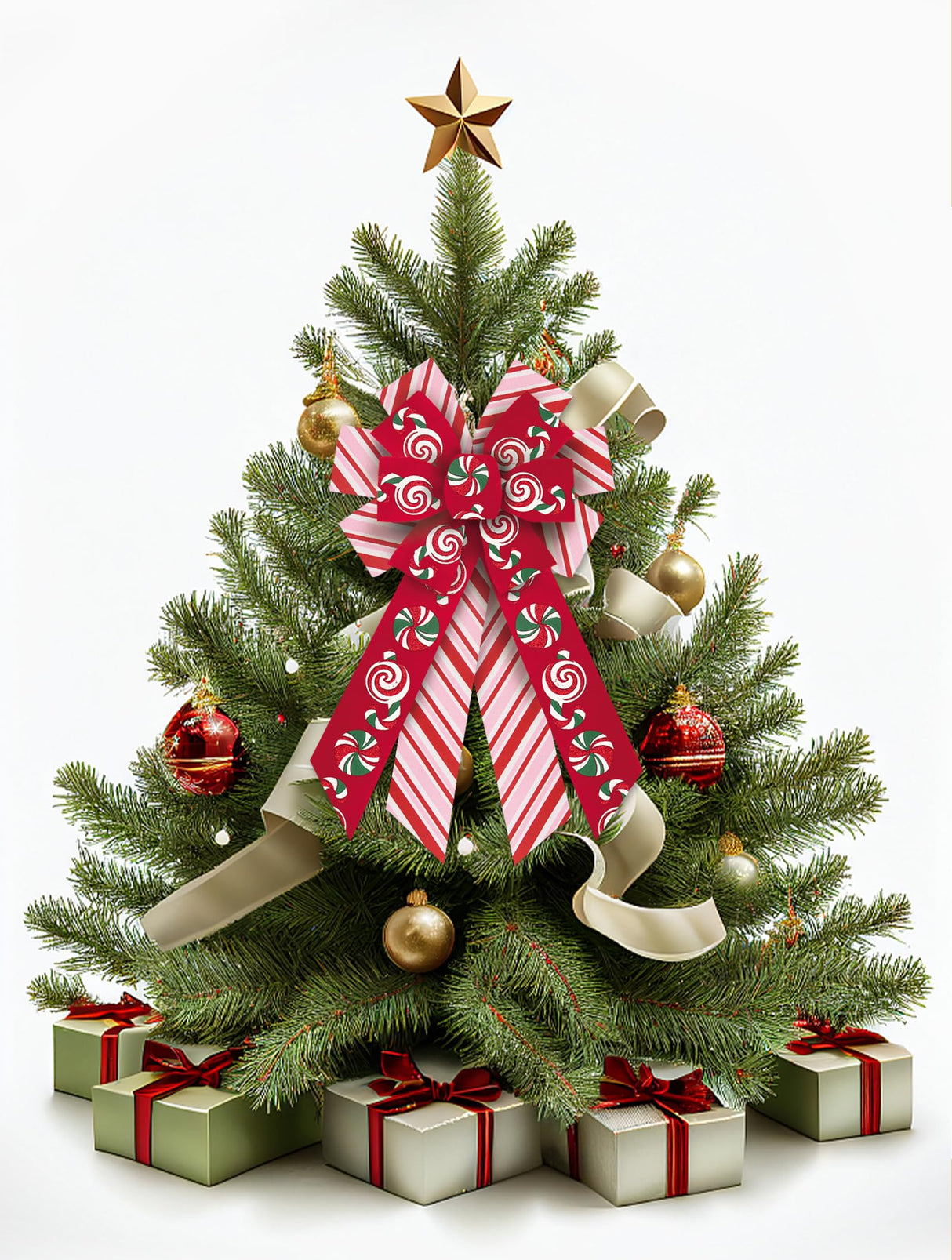 Glodecart 2 Rolls Christmas Ribbon for Wreath Bows Wrapping Gifts, Red Pink Candy Cane Ribbon for Gift Wrapping Party Supplies Decoration DIY Crafts 2.5" X 10 Yard Wired Winter Christmas Wreath Ribbon Glodecart