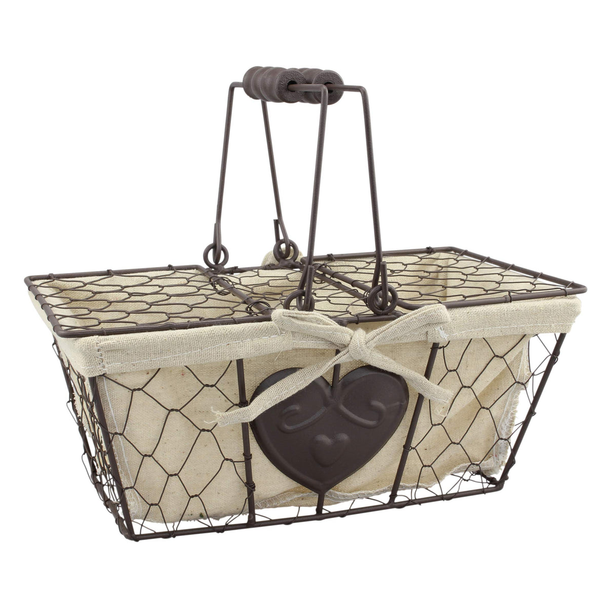 Stonebriar Farmhouse Metal Chicken Wire Picnic Basket with Hinged Lids, Handles, and Heart Detail Stonebriar