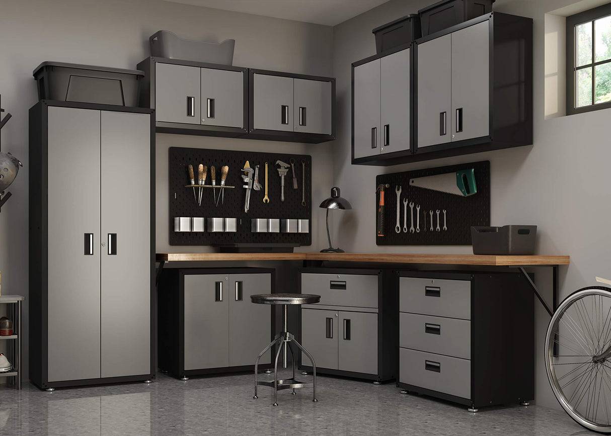 itbe Ready-to-Assemble Floating Garage Storage Cabinet - Wall Mount Garage Cabinet w/Lockable 2 Doors, 44 lbs Shelf Capacity, Removable Shelf, Small Steel Metal Cabinet(Black and Grey) itbe