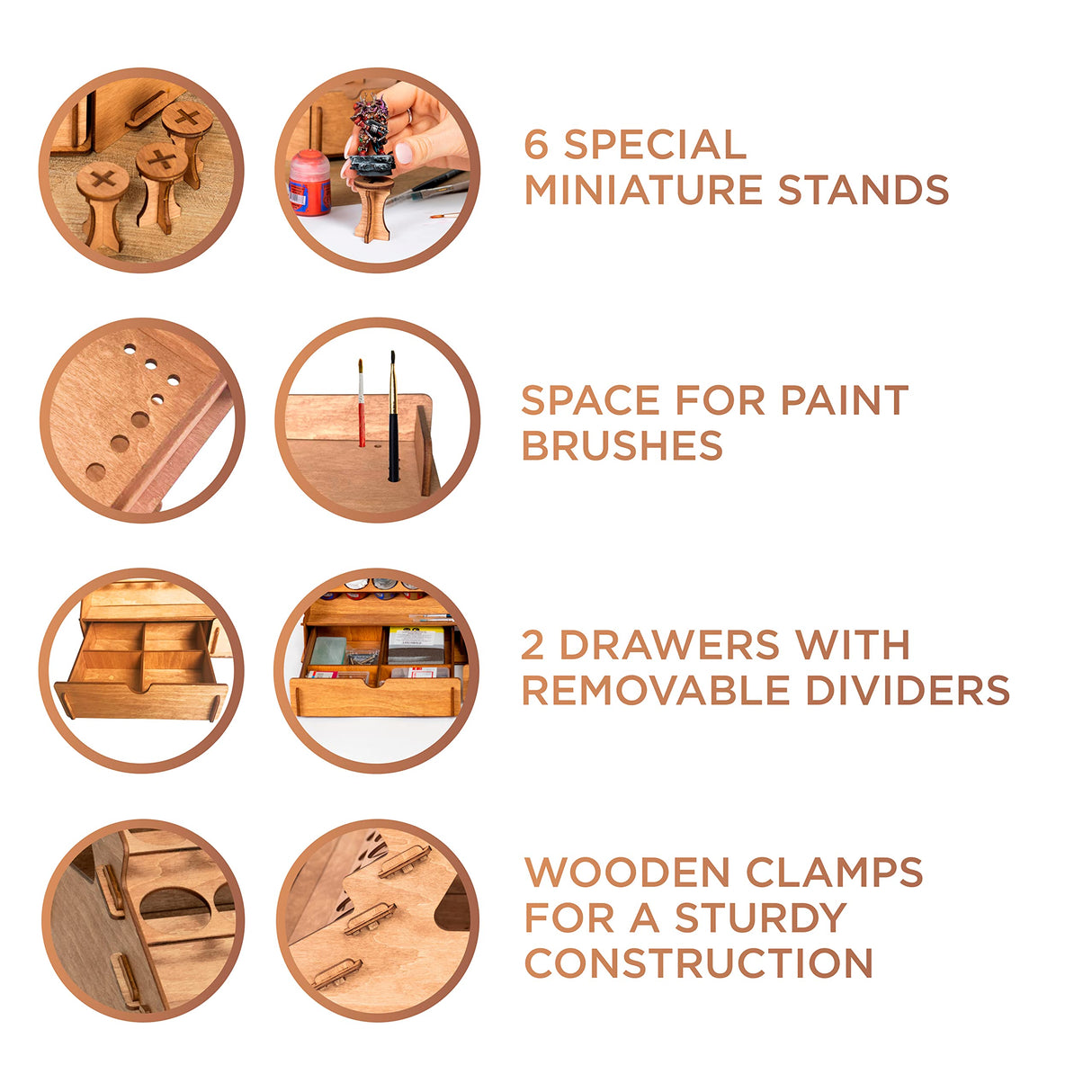 Plydolex Paint Organizer for 105 Paint Bottles and 14 Brushes - Paint Holder with 6 Miniature Stands - Paint and Brush Storage for Miniature Paints Plydolex