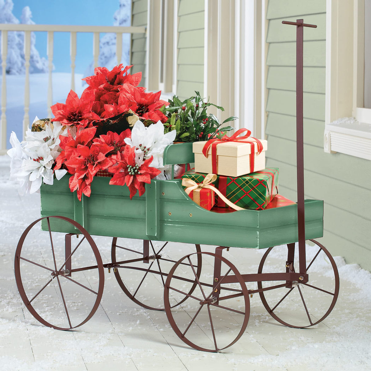 Collections Etc Amish Wagon Decorative Indoor/Outdoor Garden Backyard Planter, Green Collections Etc