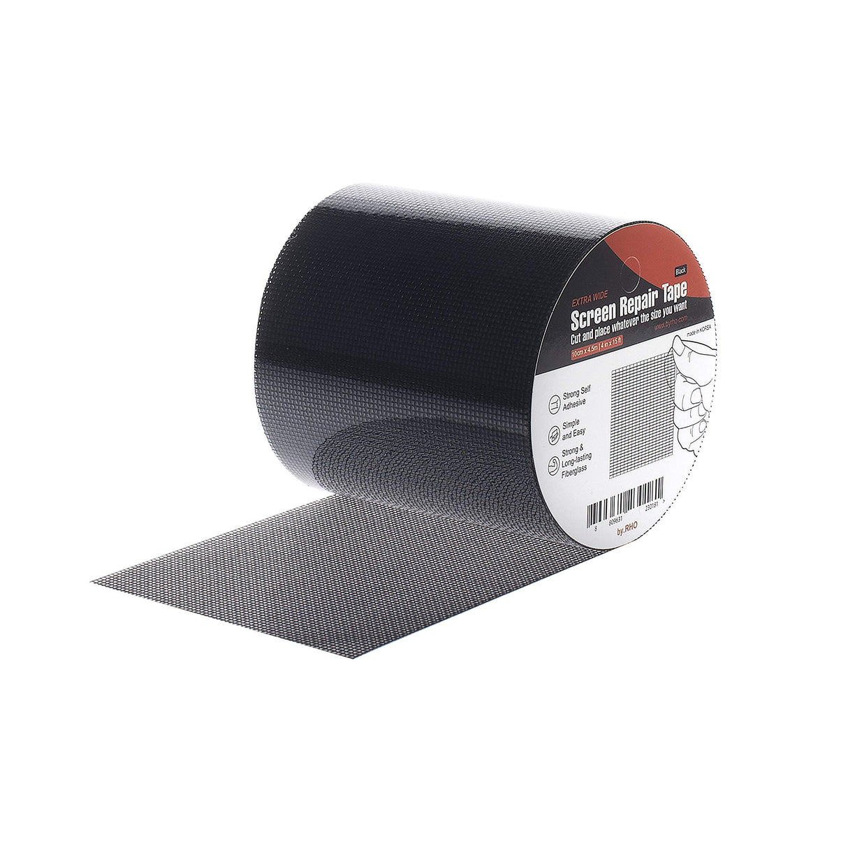 by.RHO Screen Repair Kit, Extra Wide (4in x 15FT), Black, Adhesive & Waterproof, Fiberglass, fix for Screen Door and Window Screen by.RHO