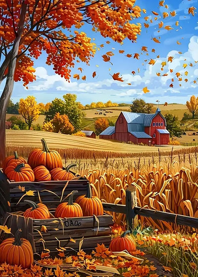 Fall Farm Pumpkin Diamond Art Painting Kits for Adults, Diamond Painting Kits for Adults Beginners, 5D DIY Full Drill Diamond Dot Gem Art Kits for Adult, Home Wall Decor 11.8x15.7 Inch