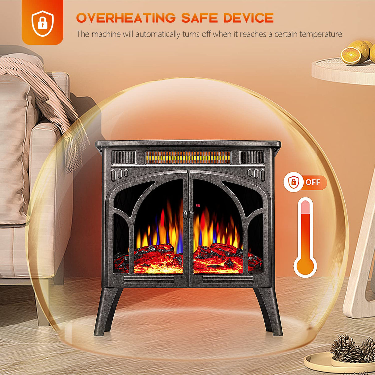 R.W.FLAME Electric Fireplace Stove Heater with Remote Control, 25" Fireplace Heater, Adjustable Brightness and Heating Mode, Overheating Safe Design,Flame Work with or Without Heat R.W.FLAME