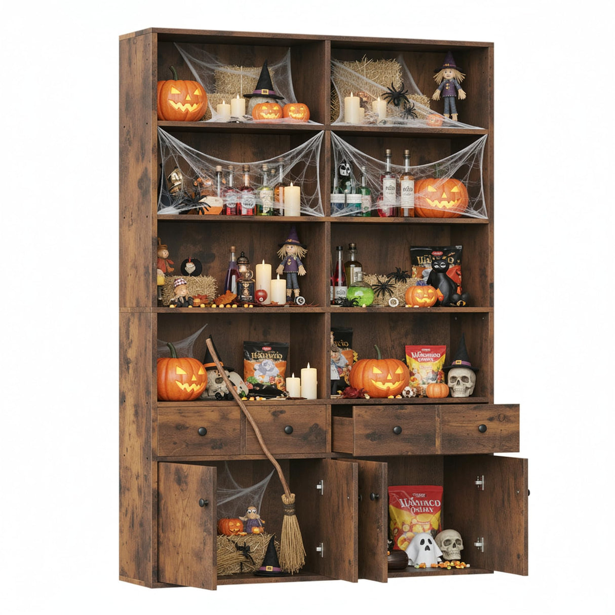 IRONCK 78.7" Bookcase with 4 Drawers and 4 Doors, 6 Tier Large Bookshelf with Storage, Floor Standing Display Storage Shelves, Tall Storage Cabinet for Living Room (Rustic Brown) IRONCK