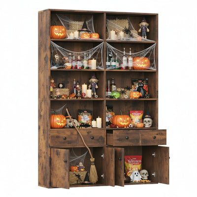 IRONCK 78.7" Bookcase with 4 Drawers and 4 Doors, 6 Tier Large Bookshelf with Storage, Floor Standing Display Storage Shelves, Tall Storage Cabinet for Living Room (Rustic Brown)