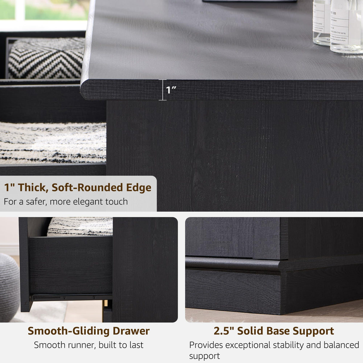 ACCOHOHO Arched Dresser for Bedroom with 6 Drawers, 47.3" Wide Modern Chest of Drawers with Rounded Edge & Metal Handles, Wood Storage Closet Dressers TV Stand for Living Room, Hallway, Black ACCOHOHO