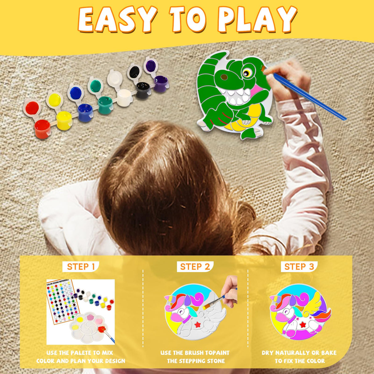 Stepping Stones Painting Kit for Kids Ages 6-12, 5 Pack Paint Your Own Garden Stones, Outdoor Arts and Crafts Kits, Creative Summer Gift for Kids Boy and Girl Age 6, 7, 8, 9, 10+ Year Old (Unicorn) FLLOBE