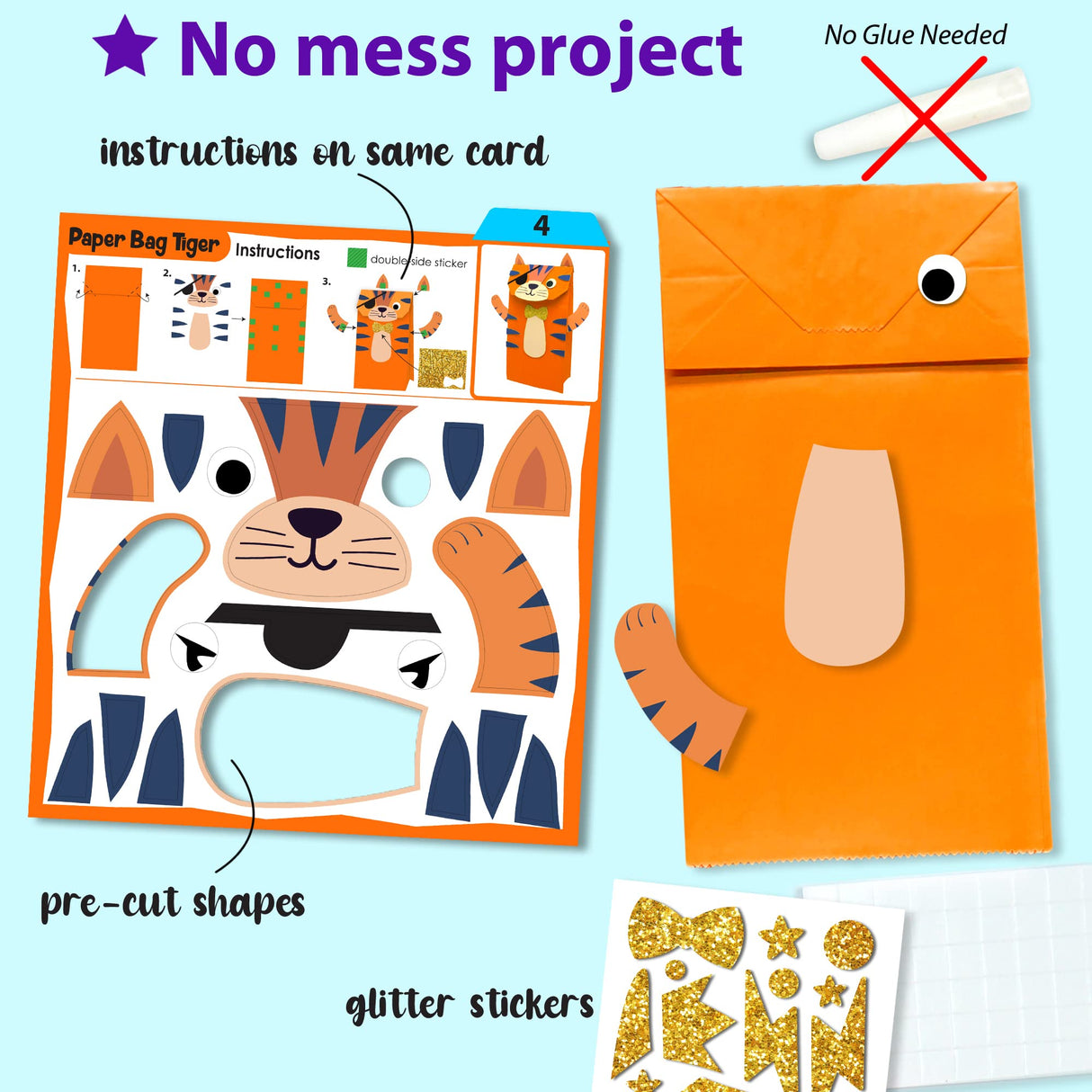 KRAFUN My First Safari Animal Paper Craft Kit, 16 DIY Arts and Crafts Zoo Animal, Organized Craft Activities Supplies Box Assembling Creative Toys for Toddlers, Boys, Girls 3-8 Years Old KRAFUN