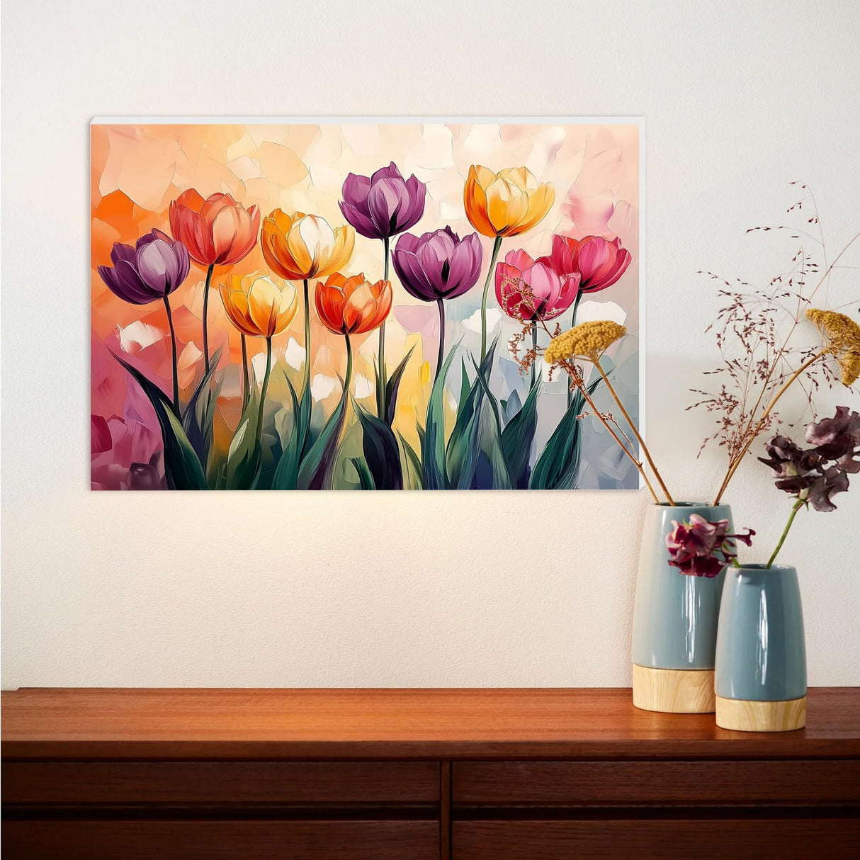 Lxmsja Tulips Paint by Numbers Kit for Adults, Acrylic Beauty Nature Paint by Numbers for Adults Beginner, DIY Craft Supplies Oil Painting Kits for Home Wall Decor 16x12 inch (Framed) Lxmsja