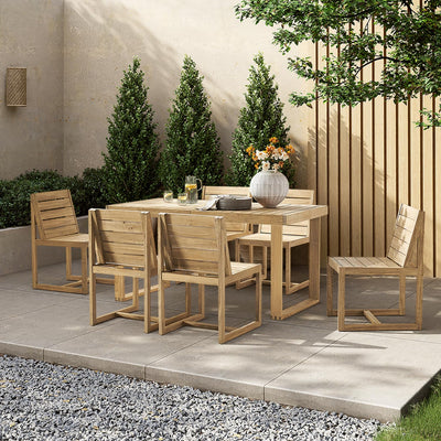 mopio Bruno Outdoor Dining Set, Solid Acacia Wood Patio Table & Chairs Set for Indoor Outdoor Dining, Mid Century Modern Farmhouse Conversation Sets (6 Seater: Table, 6 Chairs | 7 Piece)