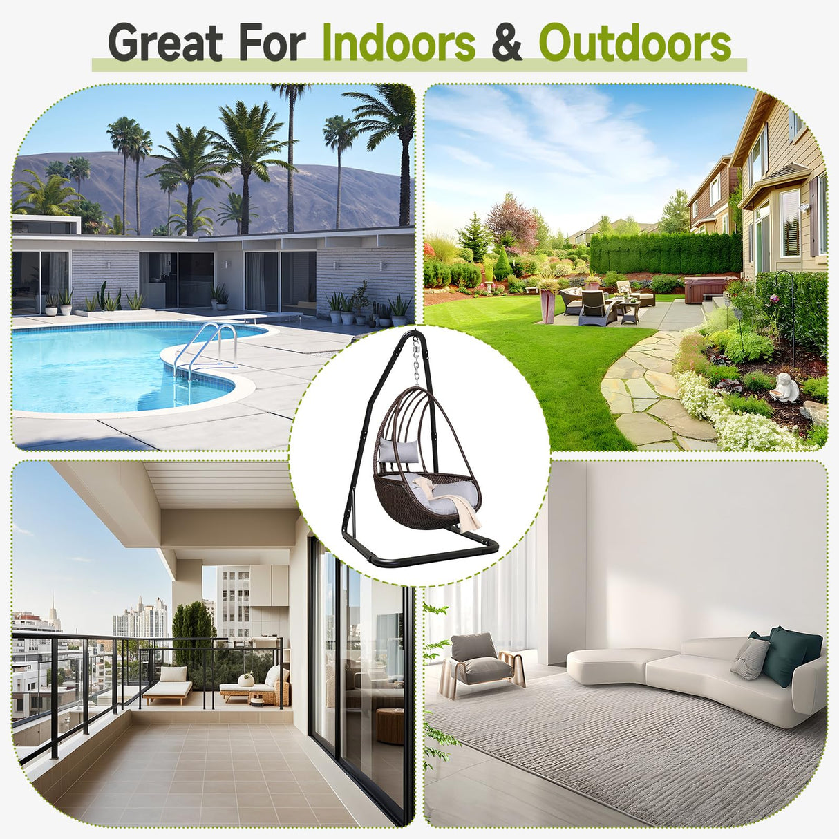 C Hammock Chair Stand, Heavy Duty Hanging Chair Stand Only, Solid Steel Structure Swing Stand with Hook, 300lbs Hammock Chair Stand Only, Hammock Stand Only for Indoor/Outdoor Patio Yard(Stand Only) SkylarkJoy