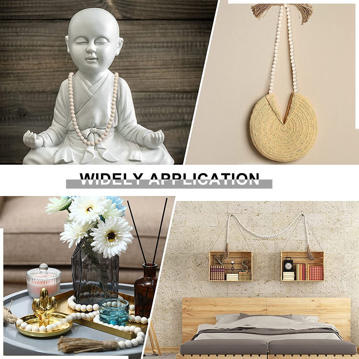 DECORKEY Farmhouse Wood Beads Garland Decor, 2 Pack 58 Inch Wooden Beads for Boho Home Decor with Tassels, Rustic Country Decor for Coffee Table, Wall, Shelf, Tray, Vase, Living Room, Bedroom DECORKEY