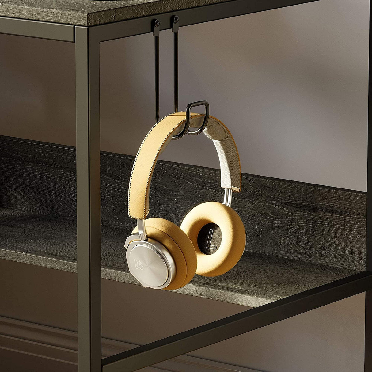 Bestier Computer Office Desk with Steel Frame, Reversible Book Shelves, Headphone Hook, Adjustable Feet, & Under Desk Storage, Grey Bestier