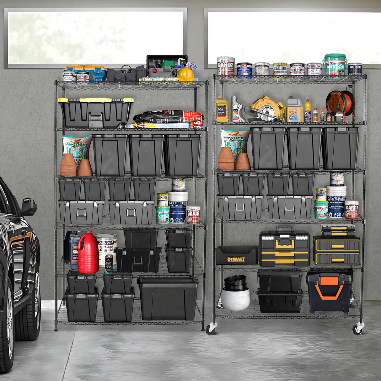 WDT 6 Tier Shelf Shelving Unit with Wheels,Adjustable Metal Shelves for Storage, NSF Black Wire Shelving Rack, 2100Lbs Capacity Heavy Duty Shelving Storage Shelves for Kitchen Garage,47" Dx17 Wx80 H WDT