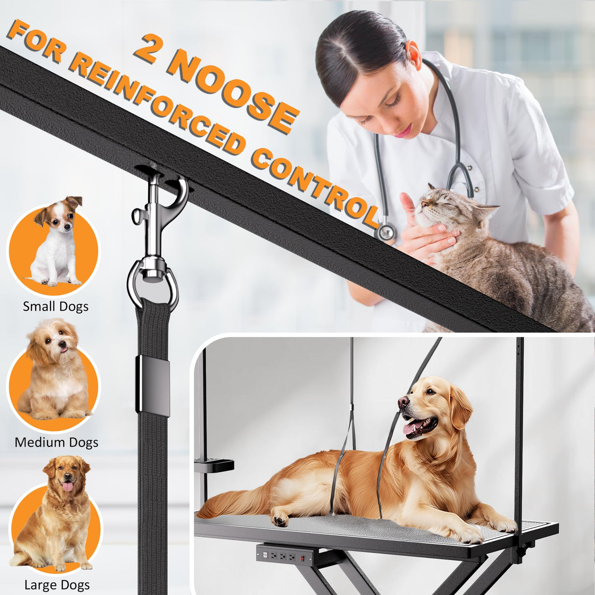 Goldshire Professional Electric Lift Dog Grooming Table, 50 Inch Heavy Duty Pet Grooming Station with Roller, Adjustable Overhead Arms and Tool Organizer Suitable for Home and Commercial Use Goldshire