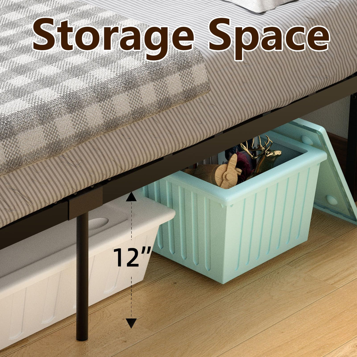 SunnyFurn Rustic Full Bed Frame with Headboard,Metal Platform Farmhouse Bed Frame Wood Slat,Sturdy Heavy Duty Bed Frame,No Box Spring Needed,Easy Assembly,Under Bed Storage, Rustic Brown, Full Size SunnyFurn