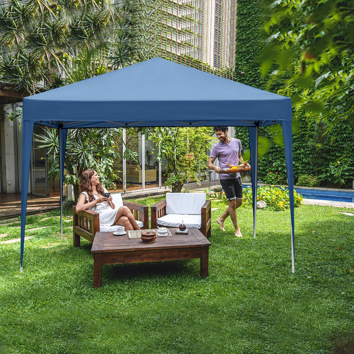 VINGLI 10x10 Pop Up Canopy Tent with Sidewalls, Outdoor Gazebo Canopy Tent, Patio Event Tents Outdoor Commercial Canopy for Parties (Blue) VINGLI