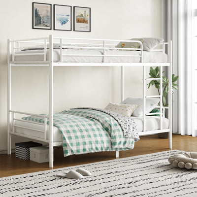 QUJEON Bunk Bed,Twin Over Twin Bunk Beds for Kids Teens Adults,Heavy Duty Metal Slats Bed Frame with Ladders and Guardrail,400 lbs Capacity,No Spring Box Required,White