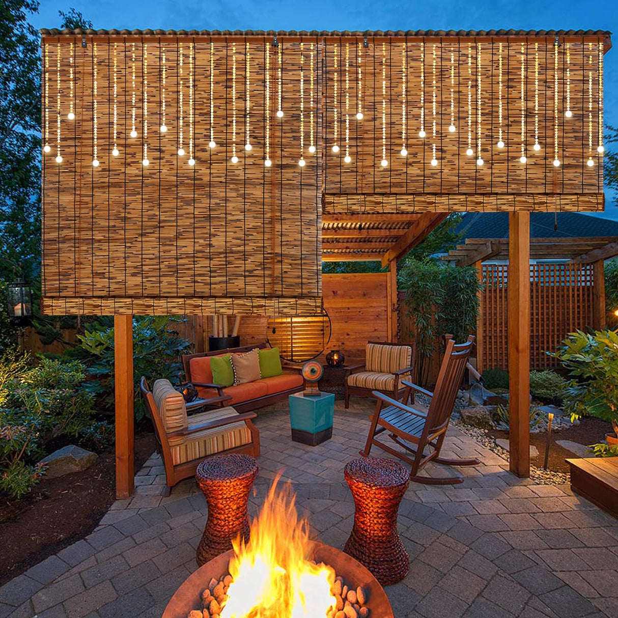 FENRUNXU Natural Bamboo Roll-Up Blinds - 2 Pack, 47" W x 71" H Reed Shades for Indoor & Outdoor Use FENRUNXU