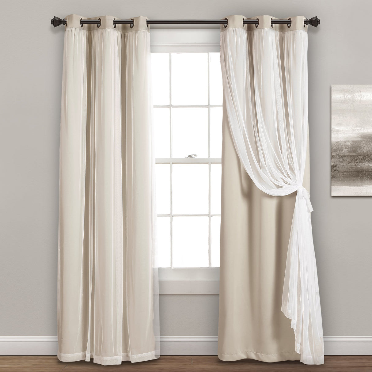 Lush Decor Sheer Grommet Curtains With Insulated Blackout Lining, Window Curtain Panels, Pair, 38"W x 84"L, Wheat - Curtain With Sheer Overlay, Elegant Blackout Curtains for Bedroom Lush Decor
