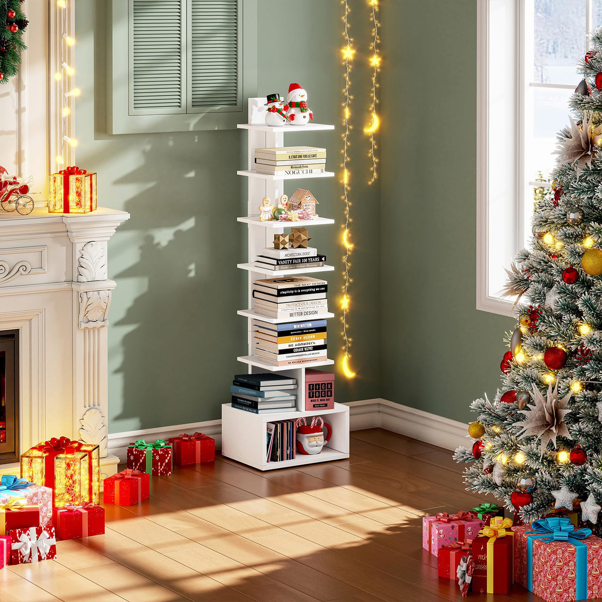 TUTOTAK Narrow Bookshelf, Vertical 8-Tier Bookcase, Spine Book Shelf for Small Space, Small Standing Shelf for Living Room, Office, Study, Entryway, White BS07BW008 TUTOTAK