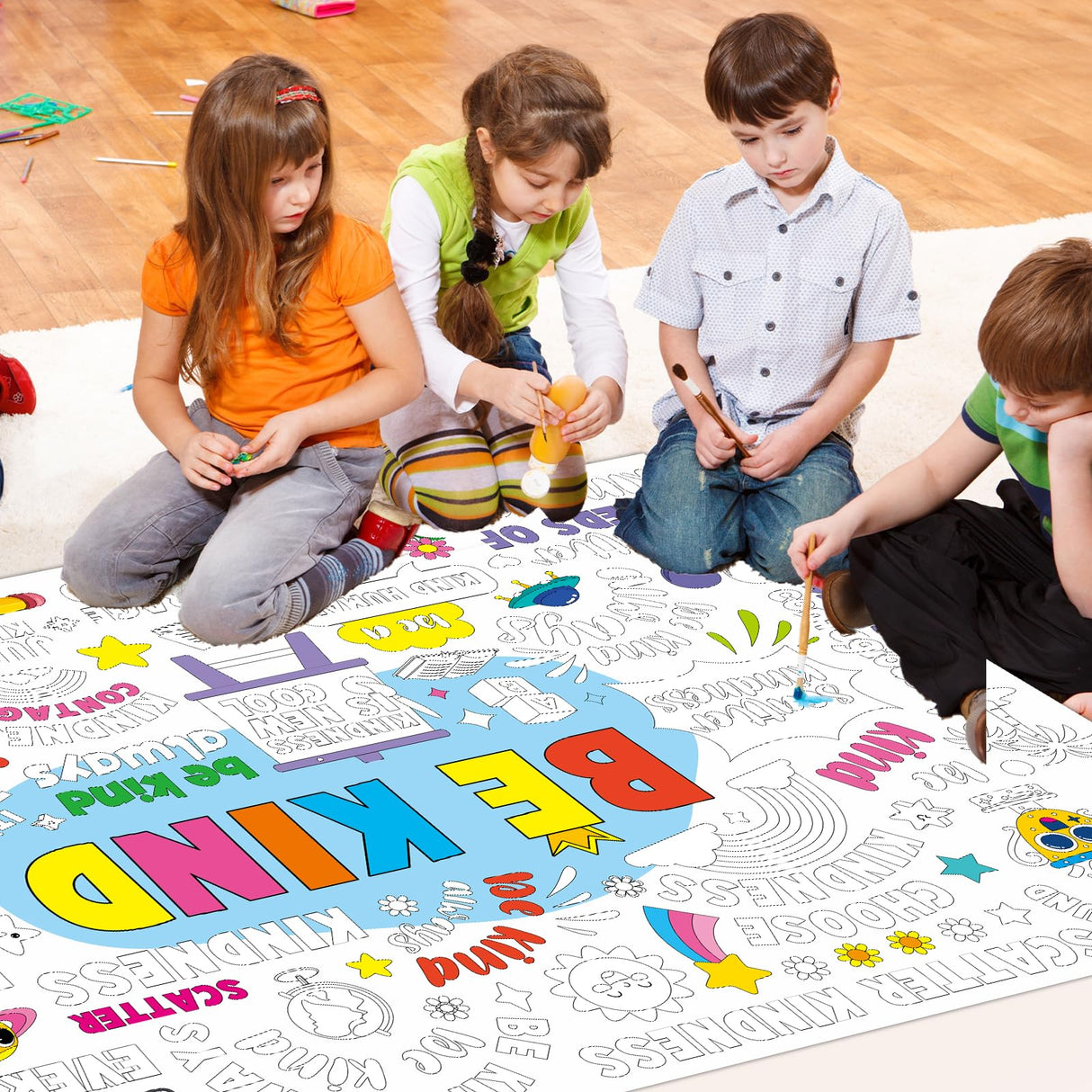 Set of 3 Jumbo Giant Coloring Poster Large Positive Coloring Tablecloths with I AM IT’S OK TO BE KIND Theme Inspirational Fun Coloring Banner for Classroom Home Activity Birthday Party Supplies Naozinebi