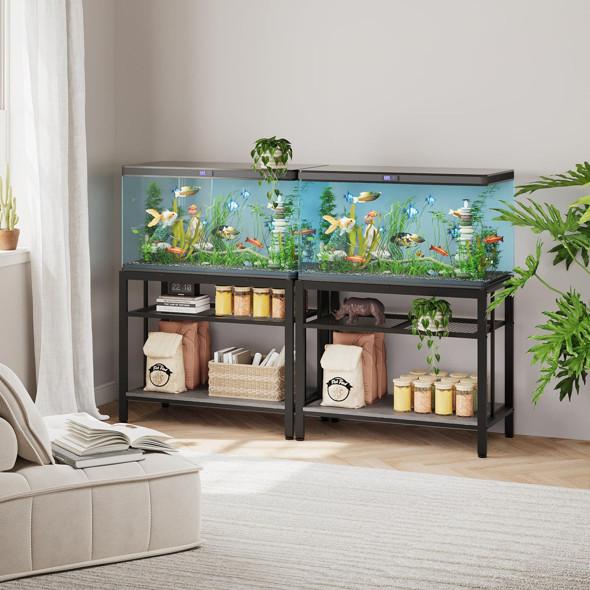 VOWNER 40-50 Gallon Fish Tank Stand - Metal Aquarium Stand, 36.6" L x 18.5" W x 29.5" H, Heavy Duty Reptile Tank Stand, Adjustable 3-Tier Fish Tank Rack Shelf for Home Office, 660LBS Capacity, Grey VOWNER