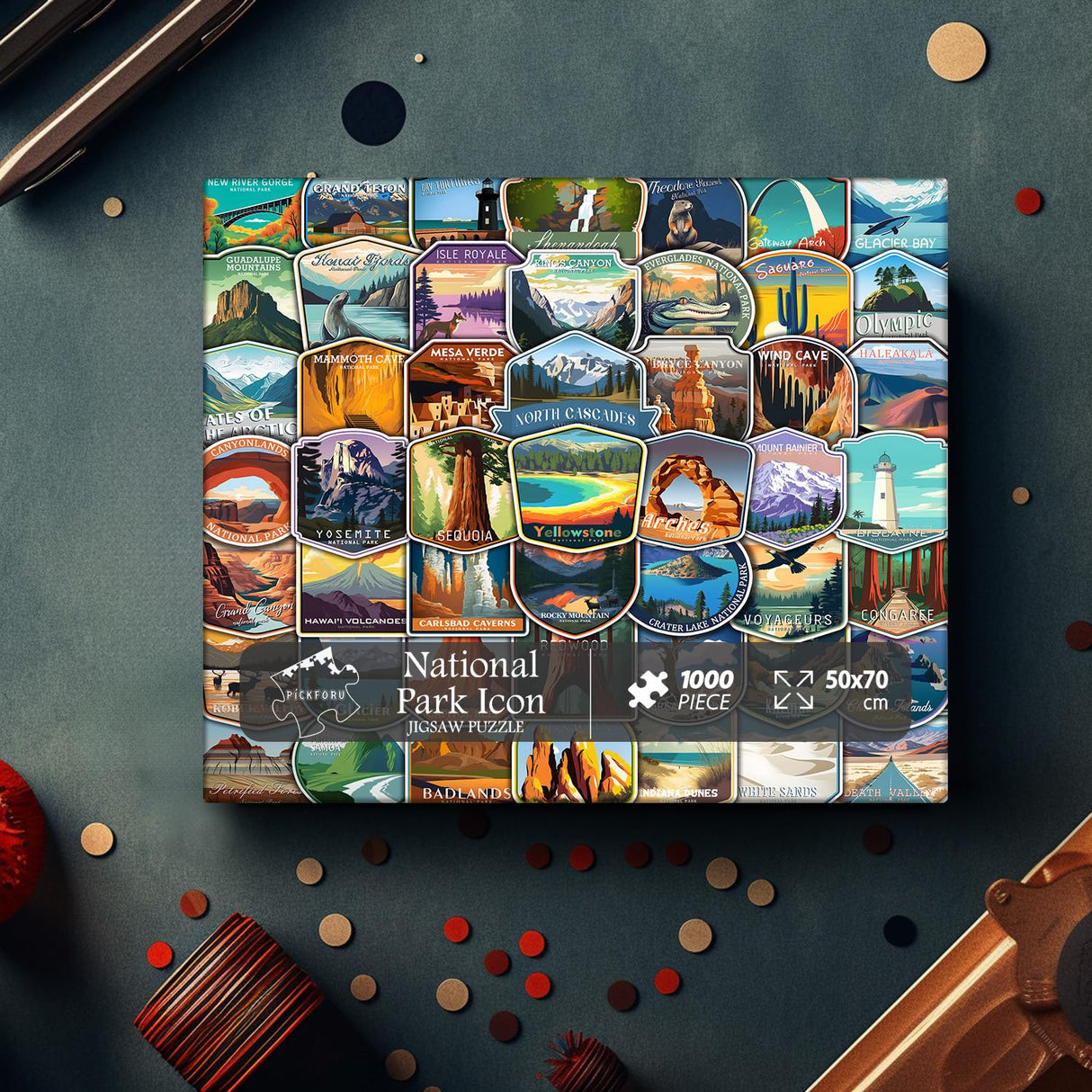 PICKFORU National Parks Puzzles for Adults 1000 Pieces and up, National Parks Stickers Puzzle Collects Yellowstone Yosemite Zion Glacier, National Park Poster Jigsaw Puzzles as Home Decor PICKFORU