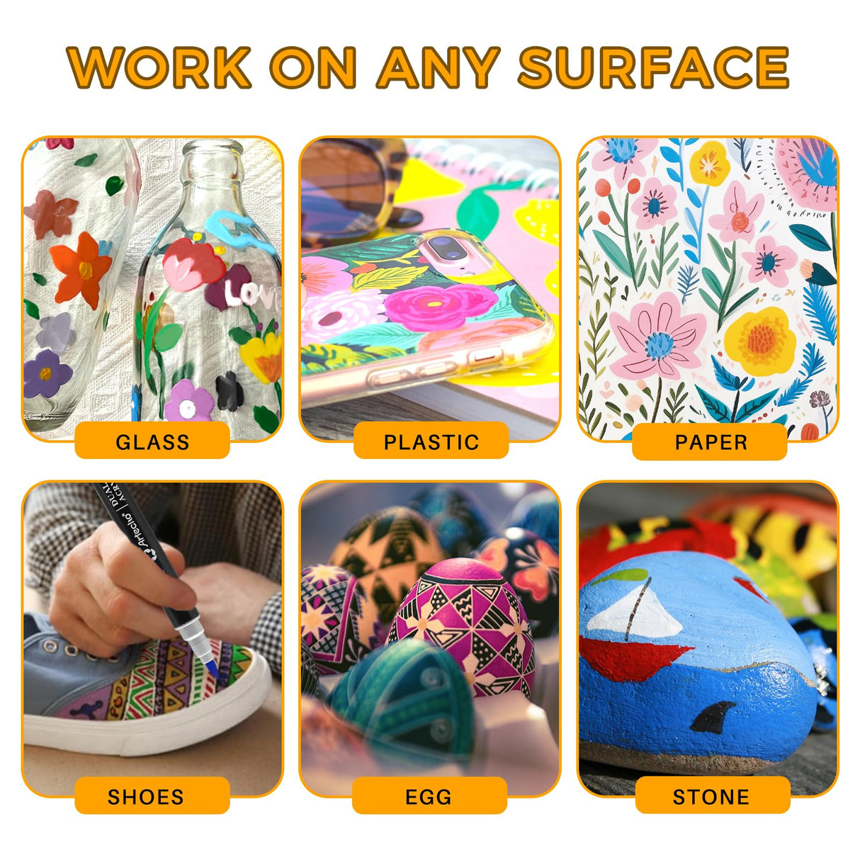 Artecho Acrylic Paint Pens 48 Colors, Dual Tip Acrylic Paint Markers with Brush Tip and Fine Tip for Rock Painting, Glass, Paper, Wood, Egg, Canvas, Ceramic, Fabric, leather, DIY Crafts Artecho