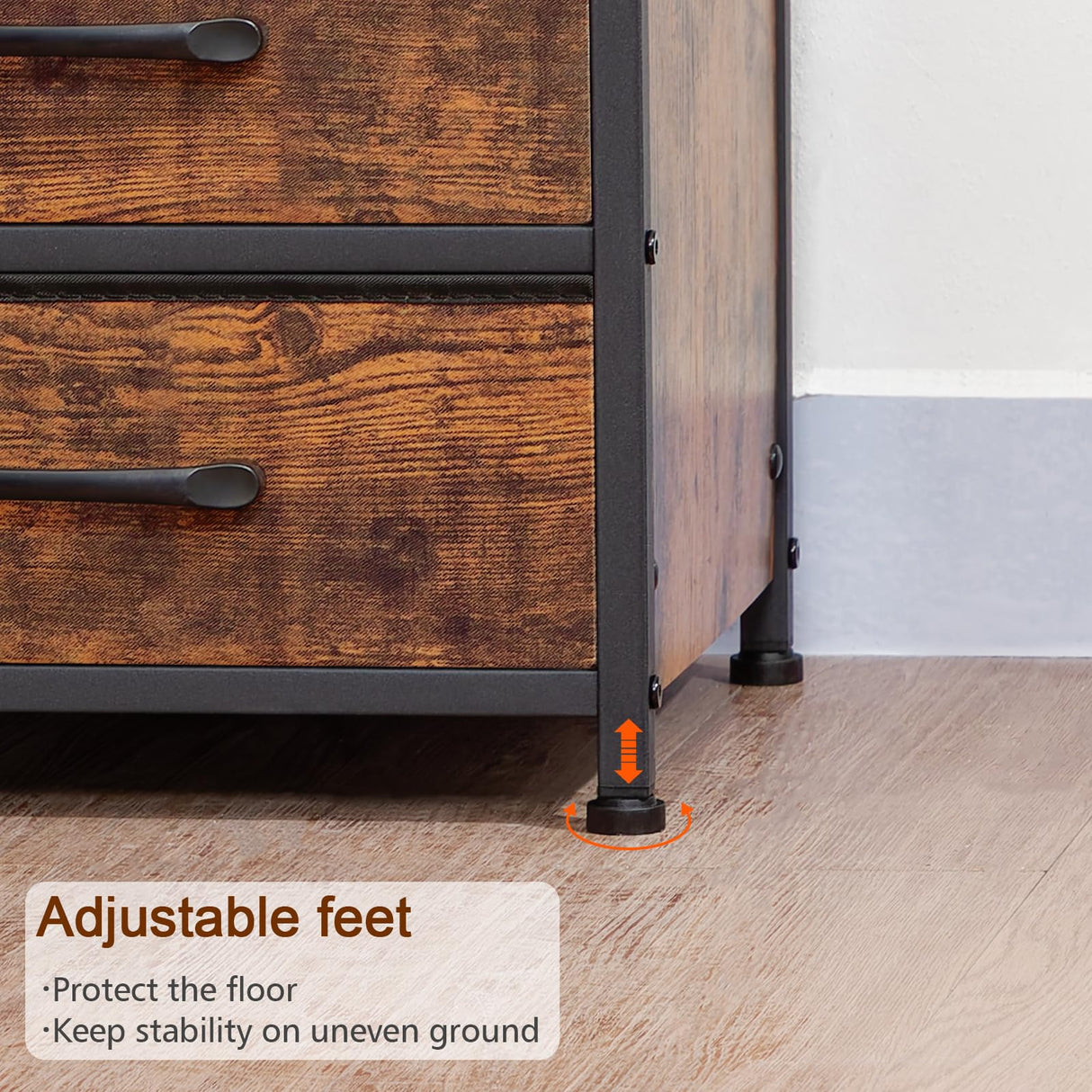 LOAKEKEL Night Stand Set 2, Tall Nightstand with Charging Station, Dresser for Bedroom with 4 Drawers, LED End Tables with USB Ports and Outlets, Rustic Brown, HNS034PBR LOAKEKEL