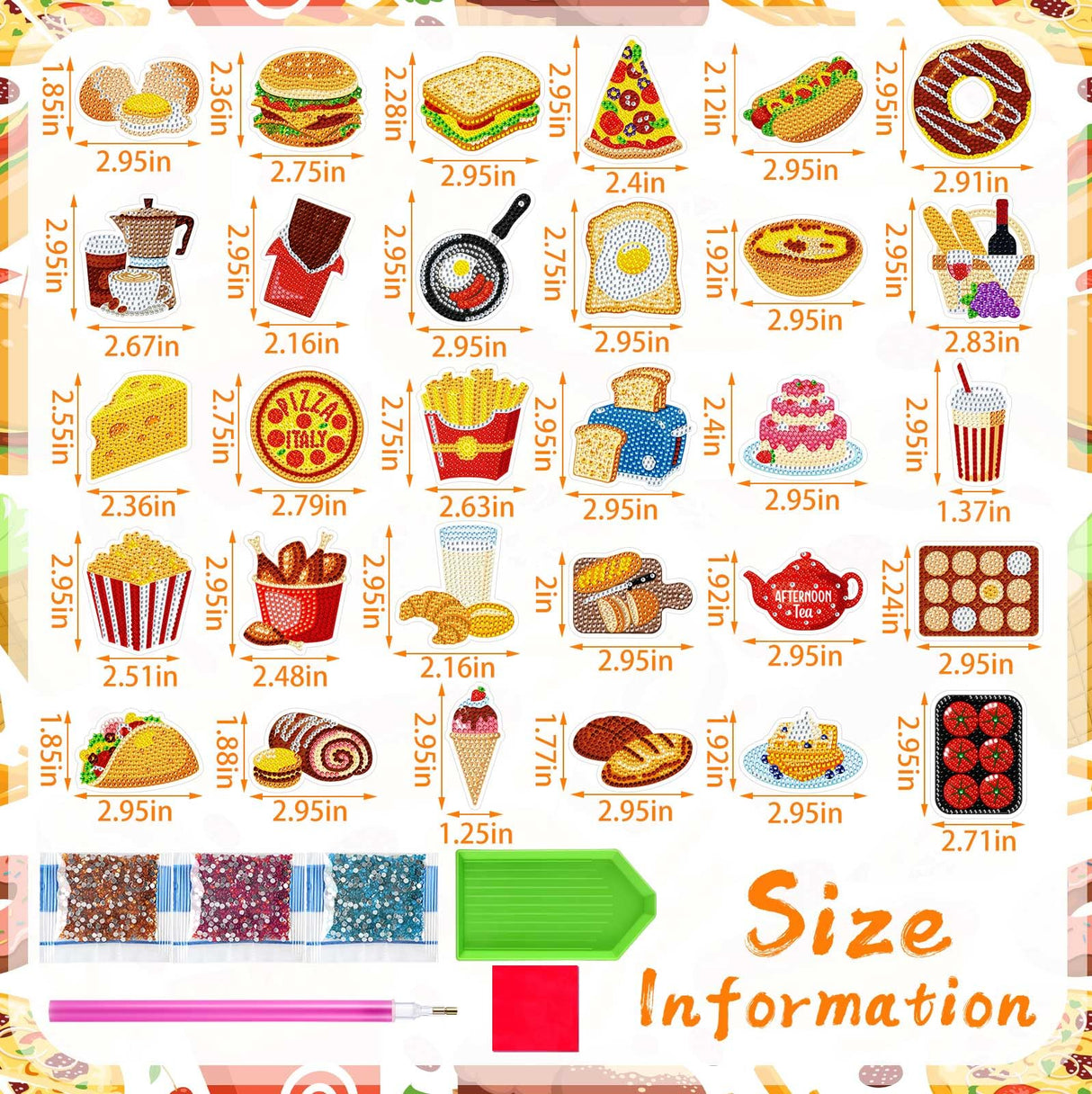 Copkim 30 Pcs Diamond Art Magnets Easy Diamond Painting Magnet Kits for Adults Kids DIY Fridge Home Decors(Food) Copkim