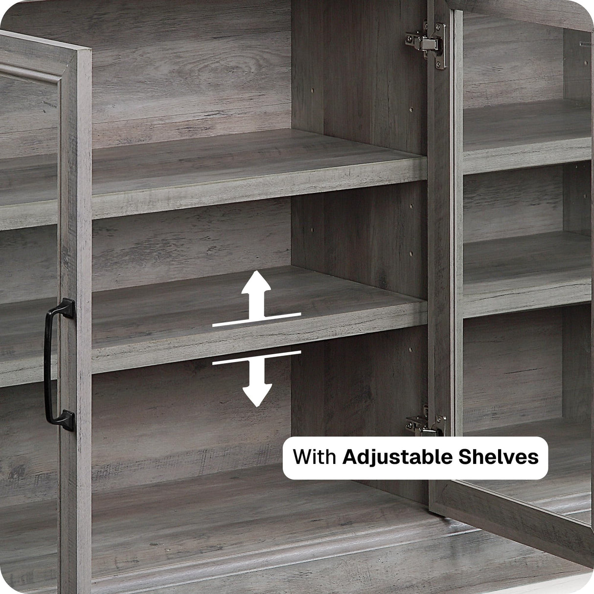 BELLEZE Sideboard Buffet Cabinet, 55” Entertainment Center Modern Wood Glass-Buffet-Sideboard with Storage Cabinet Console Table Adjustable Shelves for Dinning Room Living Room Hallway, Gray Wash BELLEZE