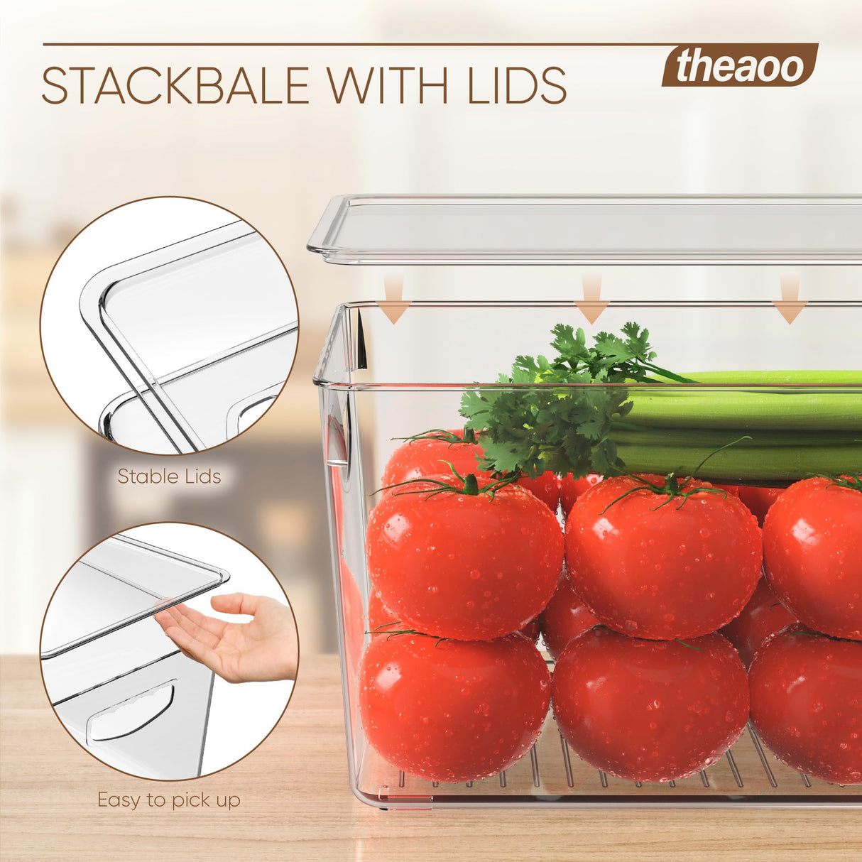theaoo Clear Storage Bins with Lids Stackable - Large Plastic Containers for Pantry Organization and Storage - Perfect for kitchen,Fridge,Laundry Room,Bathroom,Garage,Closet,Cabinet Organizer - 8 Pack theaoo