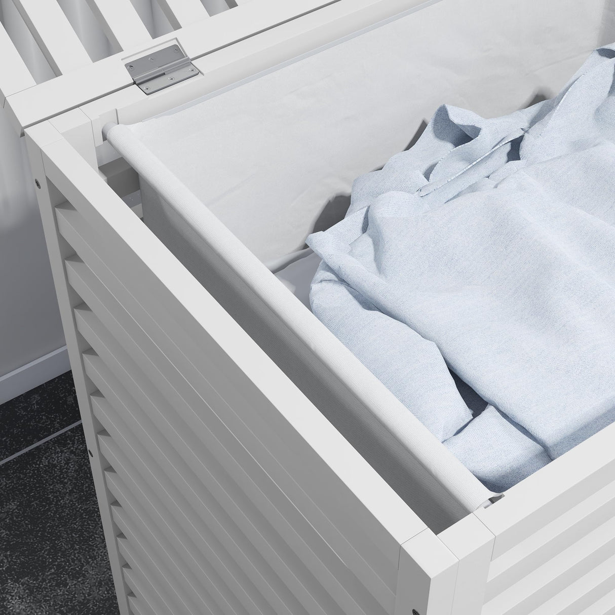 HOMCOM Bamboo Laundry Hamper with Lid, Laundry Basket with Removable Liner Bag, Dirty Clothes Hamper, 19.75 x 14.25 x 23.5 Inches, White HOMCOM