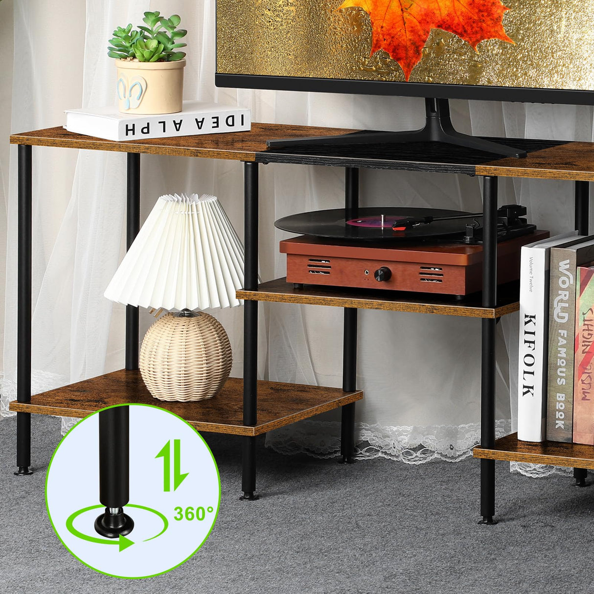 TV Stand for Bedroom 50 Inch TV Stand with Power Outlet 3 Tier Entertainment Center with Storage TV Console Table for 50 43 40 32 Inch TV, Rustic Brown Luplom