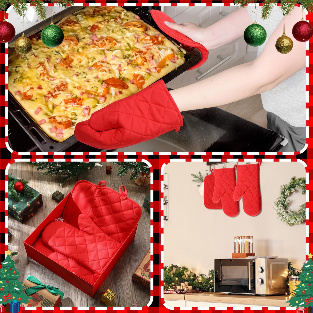 Hoolerry 24 Pcs Blank Sublimation Oven Mitts Set Sublimation Pot Holders Bulk DIY Heat Resistance Oven Gloves with Hanging Loops Pads for Christmas Kitchen Baking Gifts (Red) Hoolerry