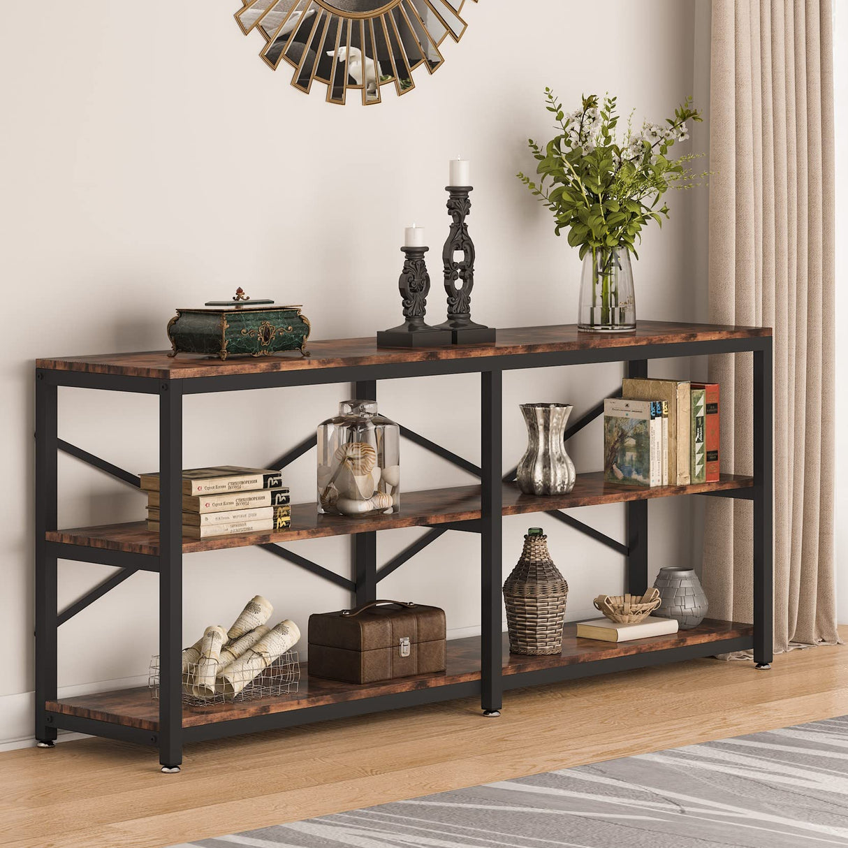 Tribesigns 70.9 Inch Industrial Console Table with Storage Shelves for Living Room and Entryway Tribesigns