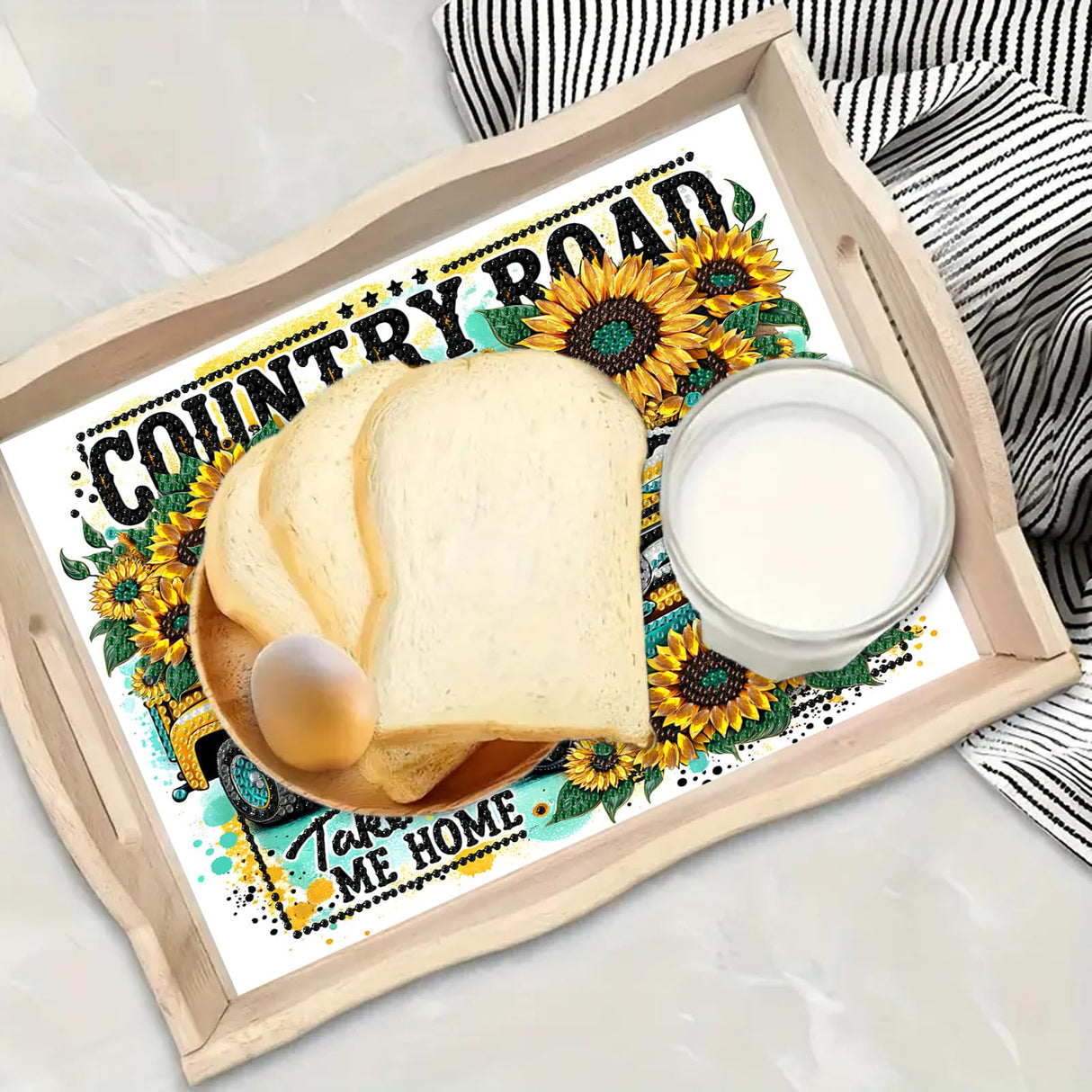 DoxQcs DIY Diamond Art Wooden Tray Kit Easter Food Tray with Handle Diamond Painted Table Decoration Tray for Breakfast Bar Dinner Table Diamond Art Painting for Beginners-#02-Sunflower Car DoxQcs