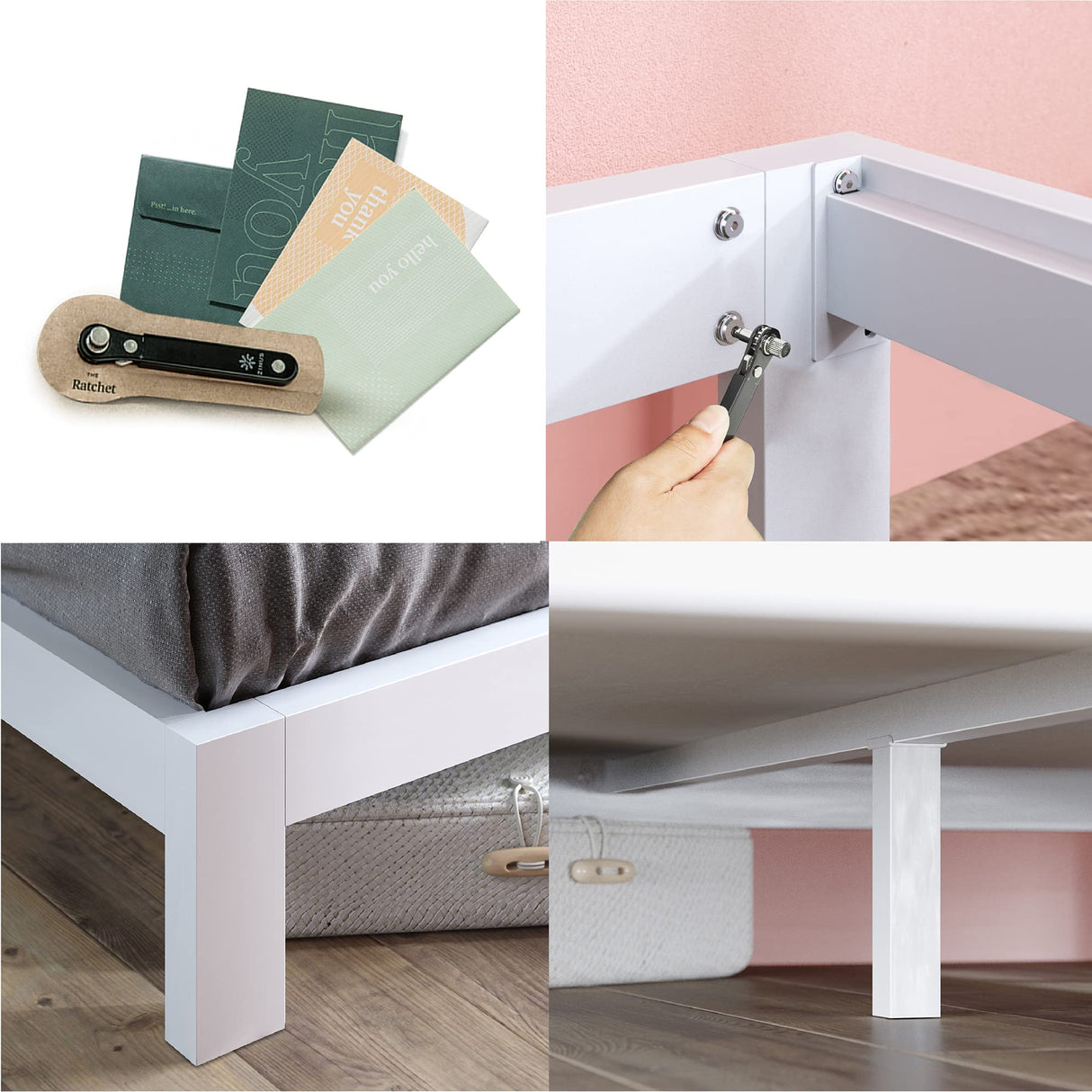 ZINUS Arnav White Metal Platform Bed Frame with Wood Slat Support - No Box Spring Required, Easy Assembly, Full Size Zinus