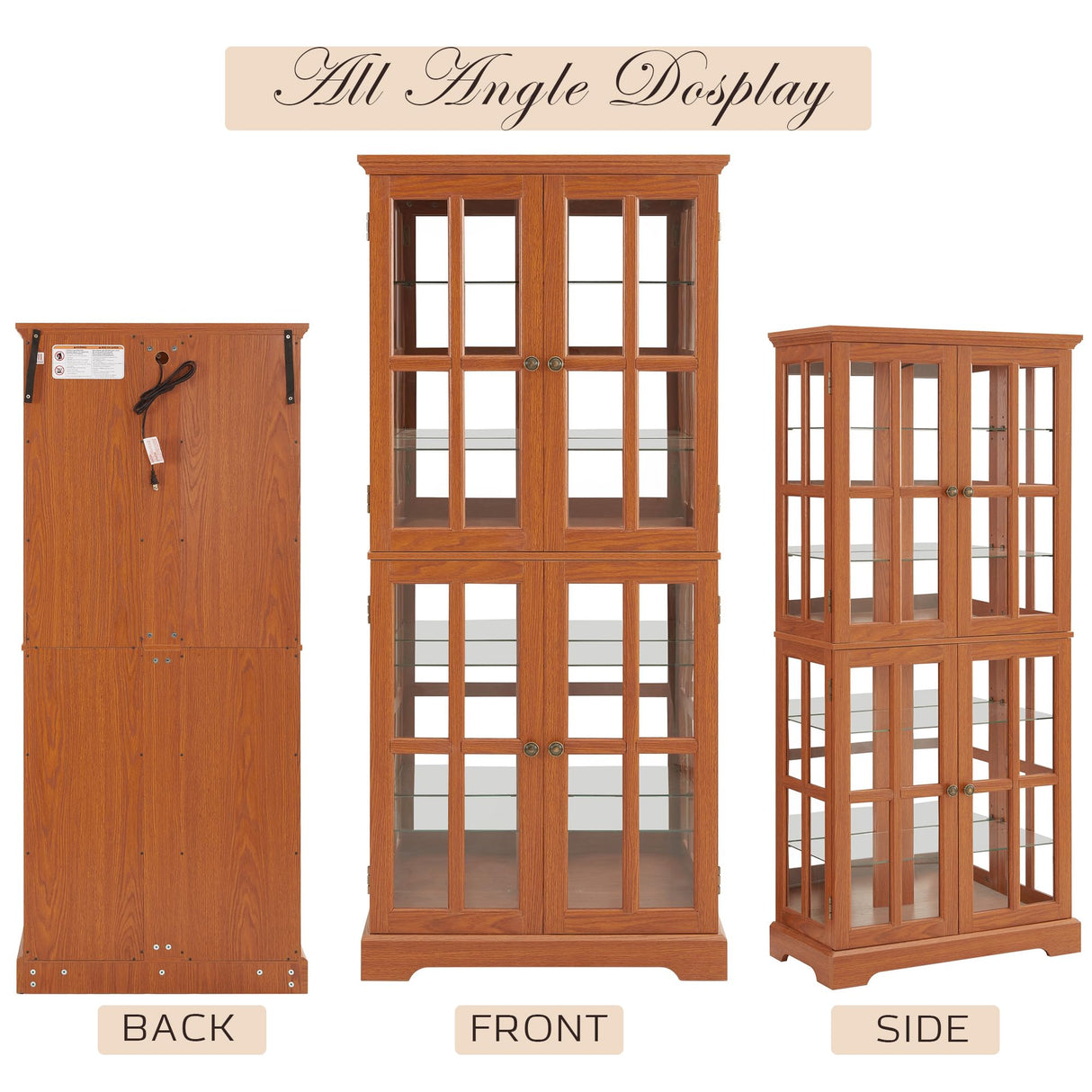 Eyisean Lighted Display Curio Cabinet 69" H China Cabinet with 4 Glass Doors, 6 Shelves, Freestanding Glass Display Cage Wine Cabinet Storage Rack for Bar and Liquor Storage (Dark Oak) Eyisean