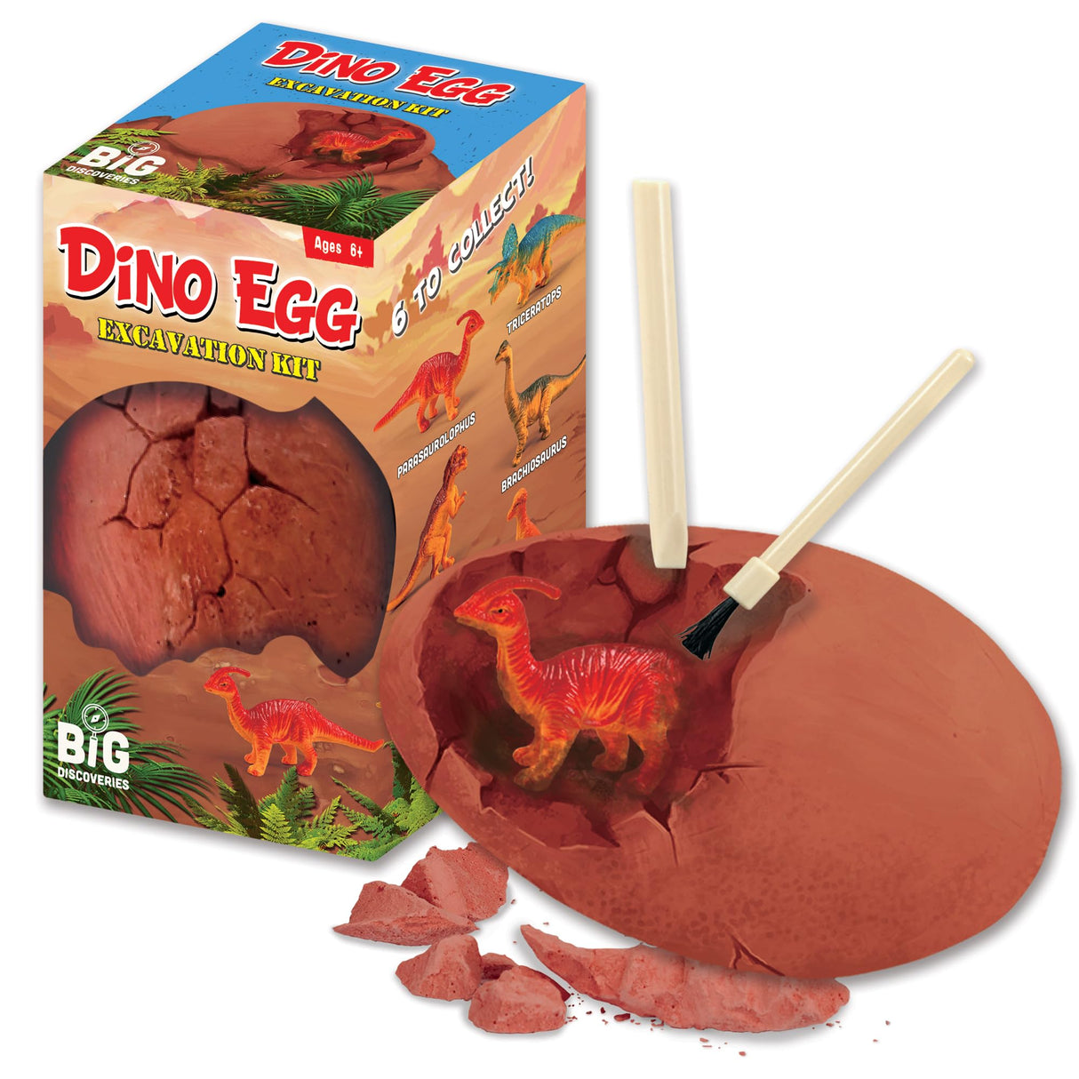 Dino Egg Excavation Kits from Big Discoveries - Discover Prehistoric Dinosaur Eggs | Interactive Fossil Archaeology Dig Kit Toy for Kids | Six Dinosaurs to Collect Big Discoveries